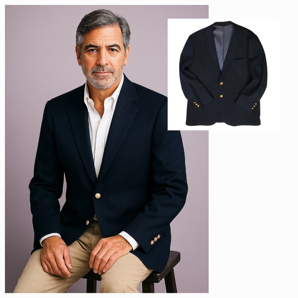 Vintage Trend Shop Stewart Men's Navy Blue Wool Blazer with Gold Buttons Sz 44R